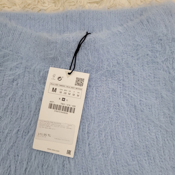 NWT Zara Blue Fuzzy Knit Shorts Sz Medium - Picture 5 of 9